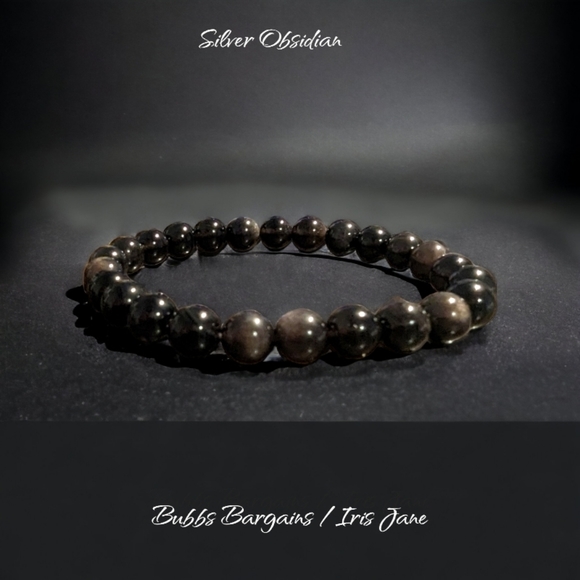 Silver Obsidian Bracelet - 8mm Unisex - Picture 2 of 3